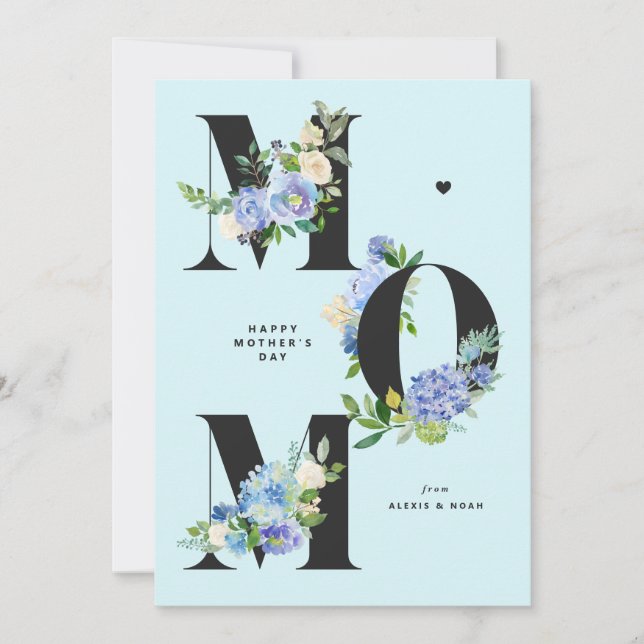 MAMMA Blue Hydrangeas Blommigt Lycklig Mors dag Julkort (Framsida)