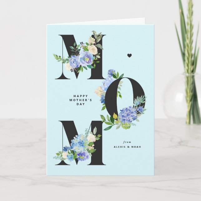 MAMMA Blue Hydrangeas Blommigt Lycklig Mors dag Kort (Framsida)