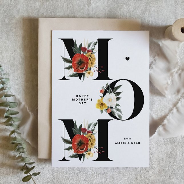 MAMMA Boho Flowers Black Lycklig Mors dag Kort (Skapare uppladdad)