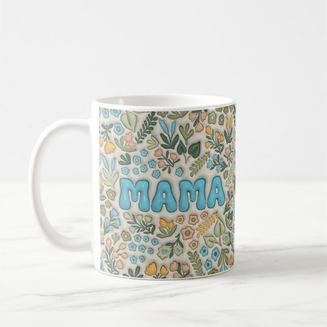 Mamma Boho Pastellgrön Blommig 3D Mönster Kaffemugg (Vänster)