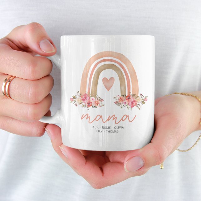 Mamma Boho Rainbow Kids Namn Mors dag Kaffemugg (Skapare uppladdad)