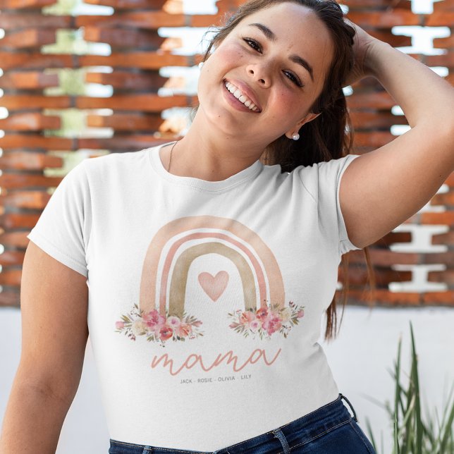 Mamma Boho Rainbow Kids Namn Mors dag T Shirt (Skapare uppladdad)