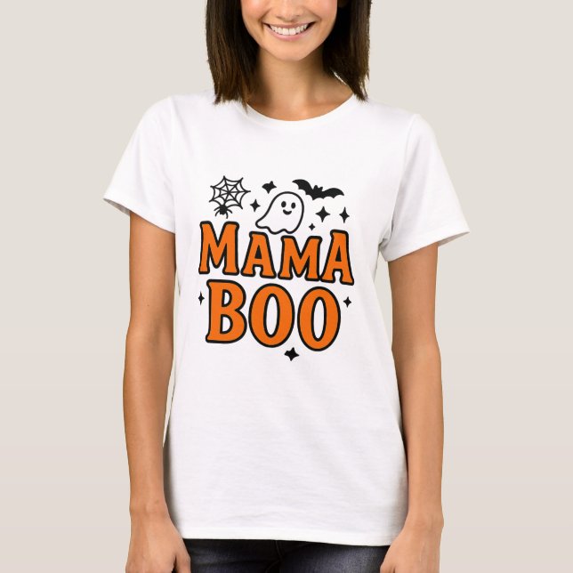 Mamma Boo-Orange och svart | Cute Halloween Family T Shirt (Framsida)