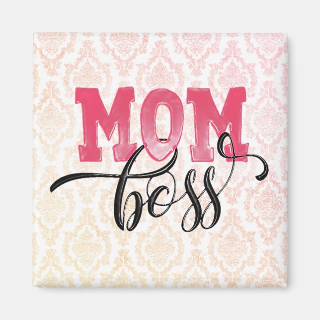 MAMMA BOSS - Snygg Rosa Mors Dag Magnet (Framsidan)