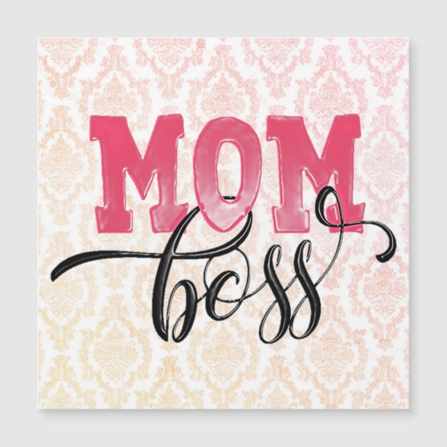 MAMMA BOSS -Stilfull rosa morsdagsmagnetkort (Framsida)
