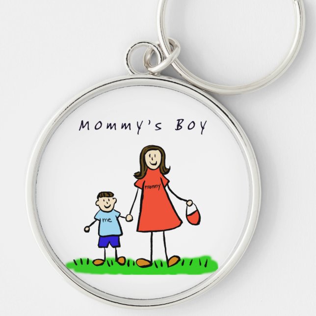 Mamma Boy Keychain (Brunette Hair) Rund Silverfärgad Nyckelring (Framsidan)