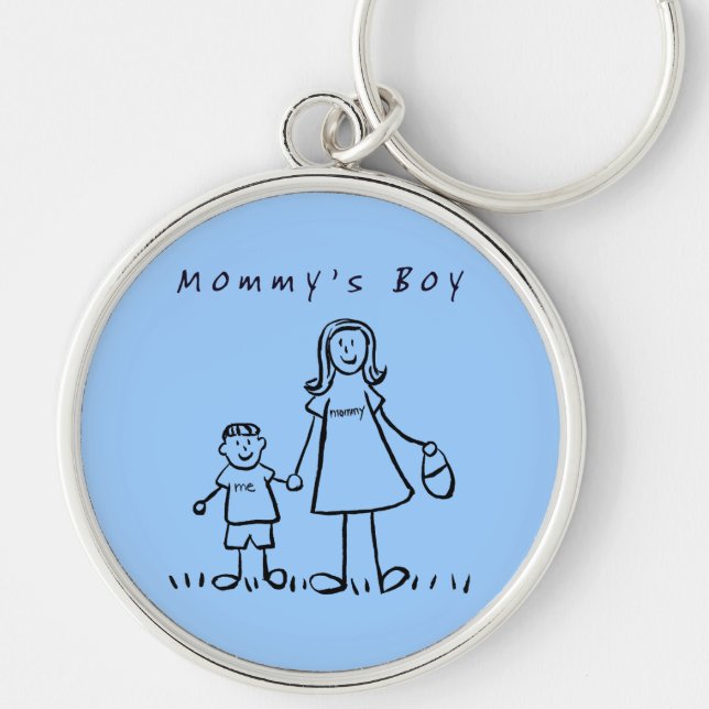 Mamma Boy Teckning Keychain Rund Silverfärgad Nyckelring (Framsidan)
