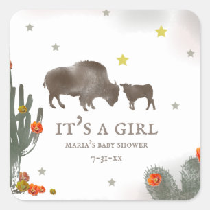 Mamma Buffalo Cactus Girl Baby Shower etikett