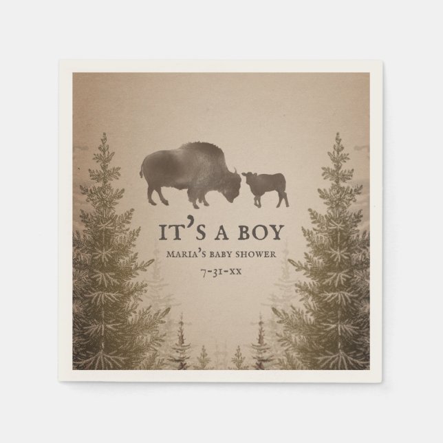 Mamma Buffalo Evergreen Boy Baby Shower Pappersservett (Framsidan)