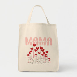 Mamma Bunny Hearts Tote - Cute Mor Day Bag Tygkasse