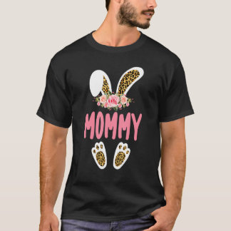 Mamma Bunny Leopard Print Flowers Family Påsk Da T Shirt