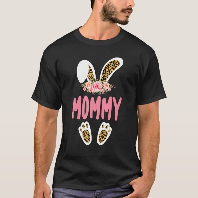 Mamma Bunny Leopard Print Flowers Family Påsk Da T Shirt (Framsida)