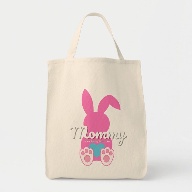 mamma Bunny Livsmedel Tote - Återanvändbar Påsk-fa Tygkasse (Framsidan)