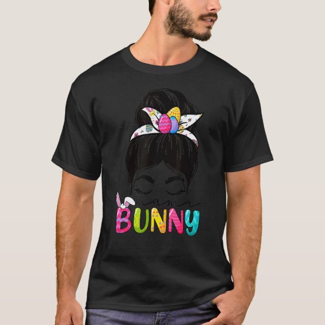 Mamma Bunny Påsk Firande Messy Hair Bun Mamma W T Shirt (Framsida)