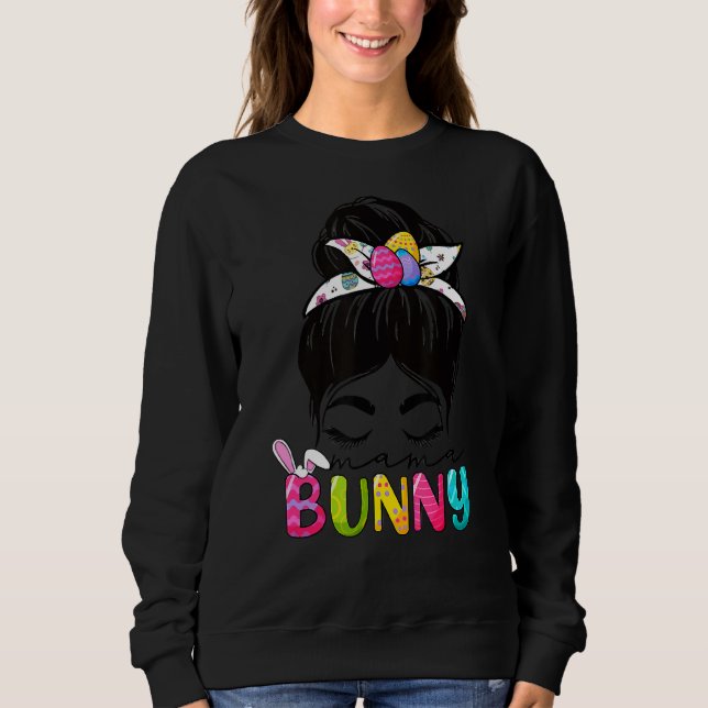 Mamma Bunny Påsk Firande Messy Hair Bun Mamma W T Shirt (Framsida)