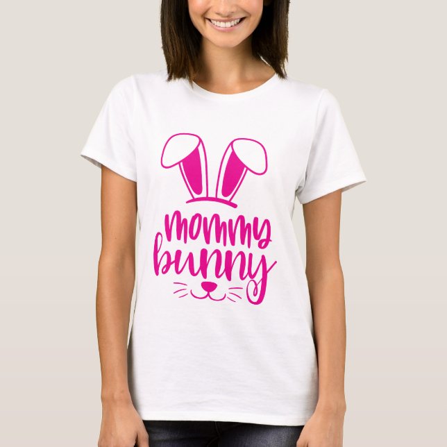 Mamma Bunny Rosa Påsk T Shirt (Framsida)