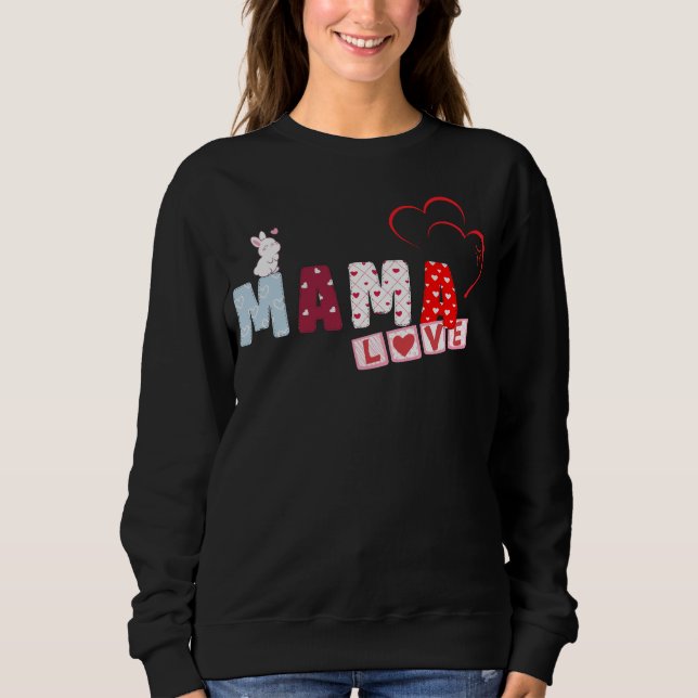Mamma Bunny Sweatshirt - Cute Heart Patchwork T Shirt (Framsida)