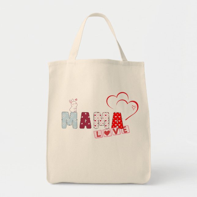 Mamma Bunny Tote Bag - Cute Patchwork Heart Tygkasse (Framsidan)