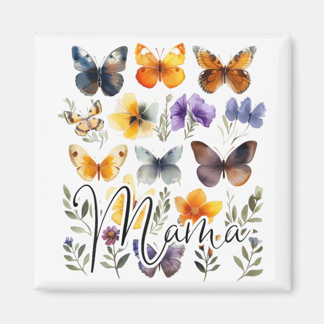 Mamma Butterflies Blommigt Summer Mors dag Graphic Magnet (Framsidan)