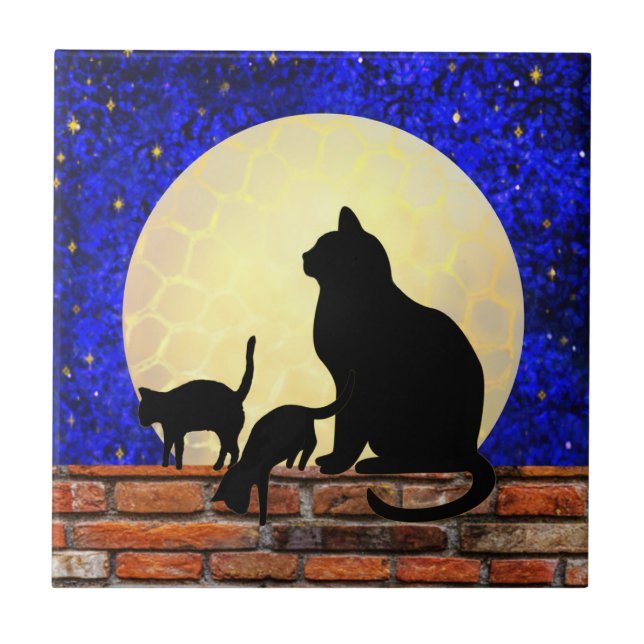 Mamma Cat and Kittens Ceramic Tile Kakelplatta (Framsidan)