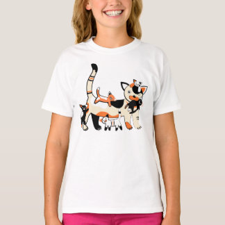 Mamma cat med kattungar roligt bild. tee shirt