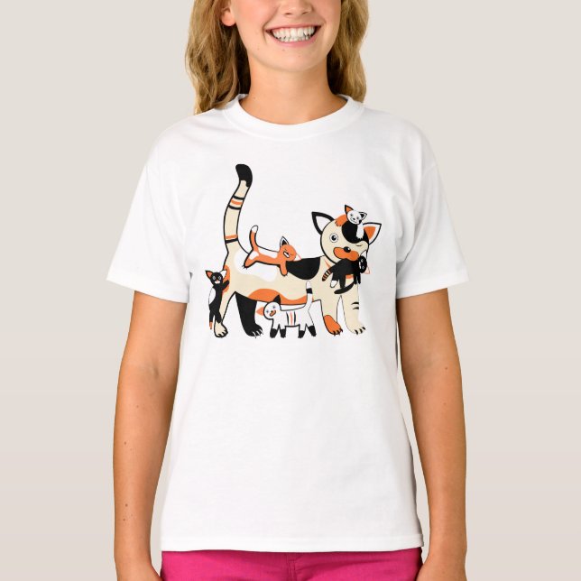Mamma cat med kattungar roligt bild. tee shirt (Framsida)