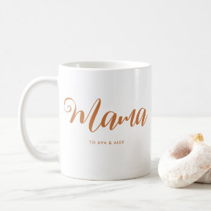 Mamma Chic Boho-skript och Heart med Kids Namn Kaffemugg