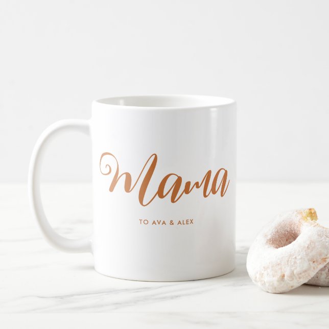 Mamma Chic Boho-skript och Heart med Kids Namn Kaffemugg (Med munk)