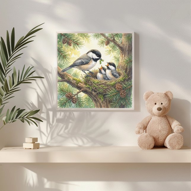 Mamma Chickadee och Kycklingar Daghissen Poster (Skapare uppladdad)