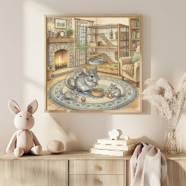 Mamma Chinchilla och bebisar förskola Poster