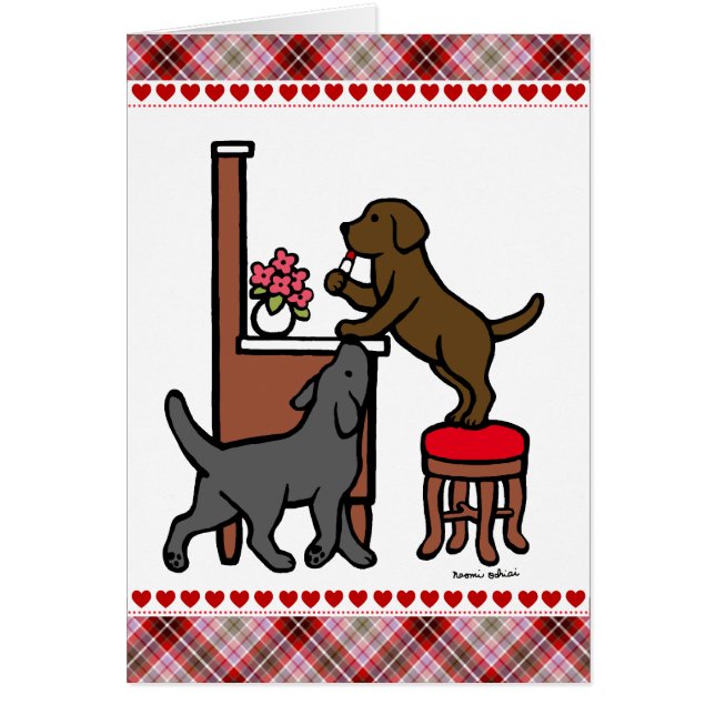 Mamma Chocolate Lab och Svart lab Hälsningskort (Framsidan)