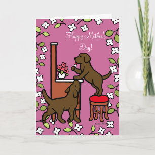 Mamma Chocolate Lab Puppy Duo Kort