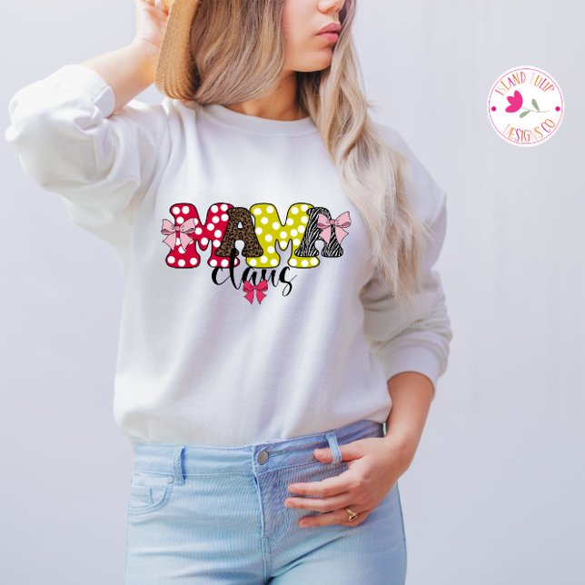 Mamma Claus Cute Mönster Bow jul T Shirt (Skapare uppladdad)