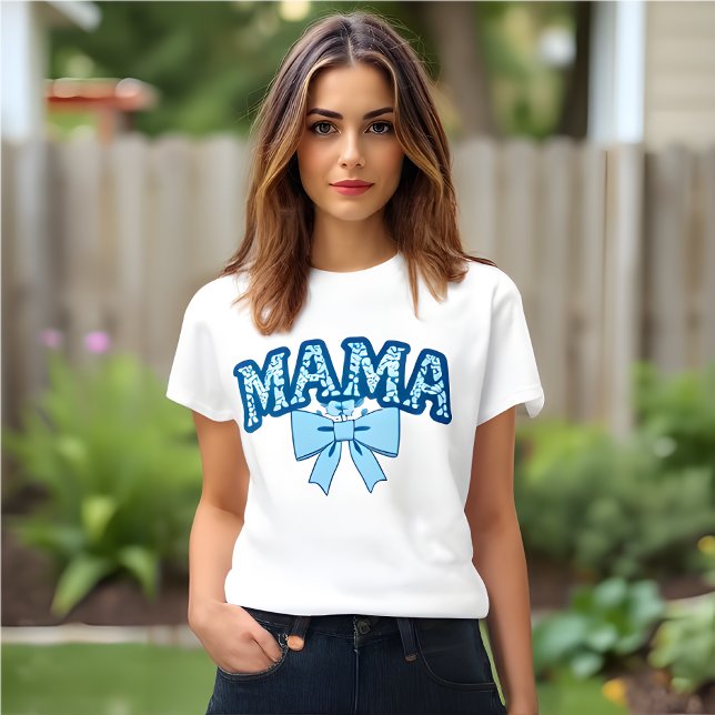 MAMMA Coquette Blue-Blommigt T Shirt (White MAMA Bow T-shirt .)