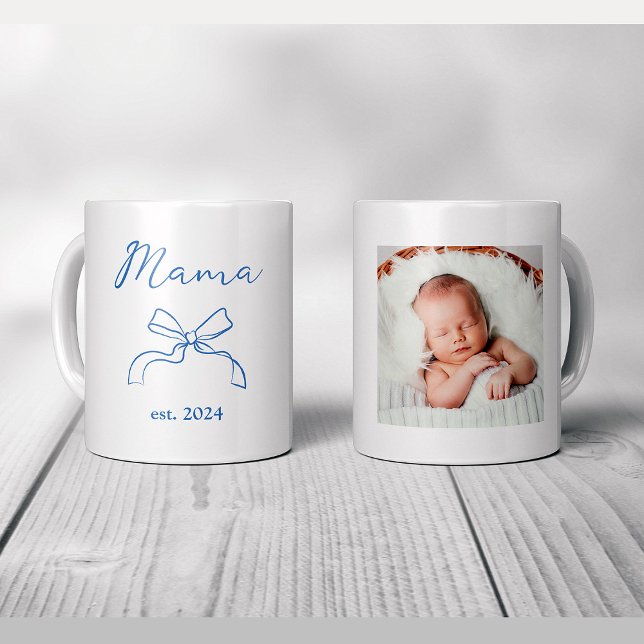 Mamma | Coquette Blue Bow och Baby Photo Kaffemugg (Skapare uppladdad)