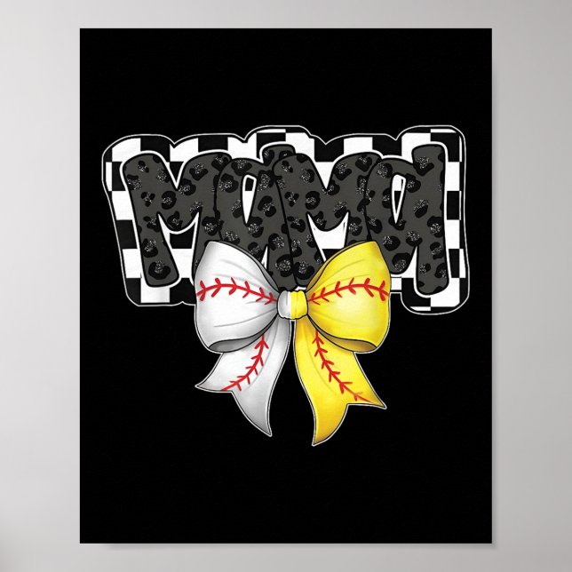 Mamma Coquette Bow Game Day Baseball Softball Chee Poster (Framsidan)