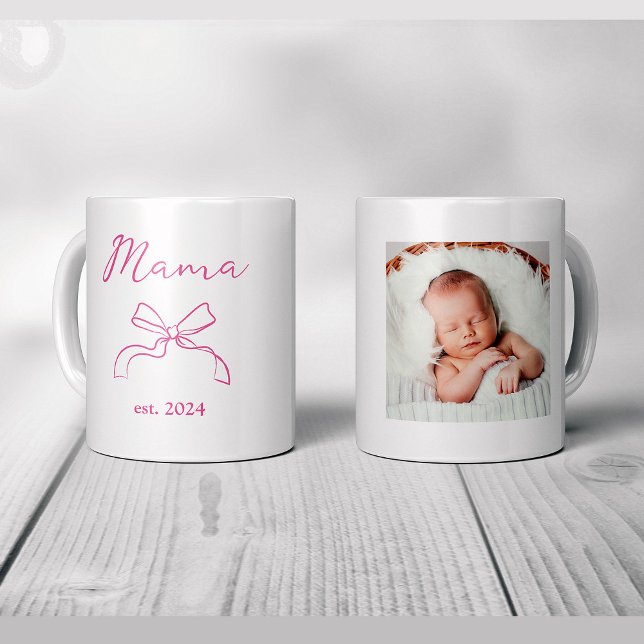 Mamma | Coquette Rosa Bow och Baby Photo Kaffemugg (Skapare uppladdad)