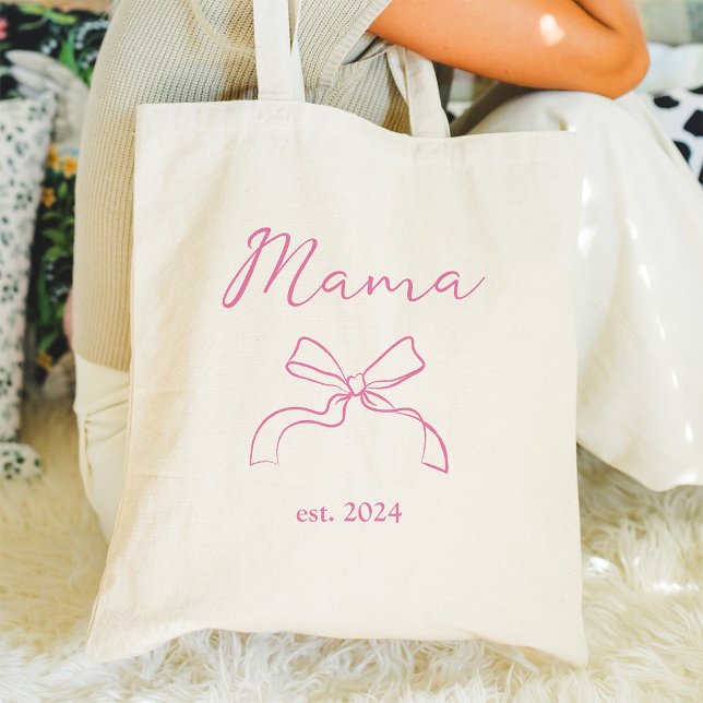 Mamma | Coquette Rosa Bow och skript Tygkasse (Skapare uppladdad)