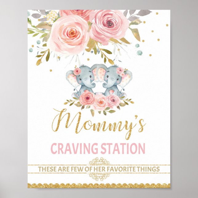 Mamma Crave Station Elephant Twillingar Baby Showe Poster (Framsidan)