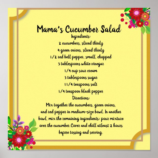 Mamma Cucumber Salad Recipe Poster minorikter (Framsidan)