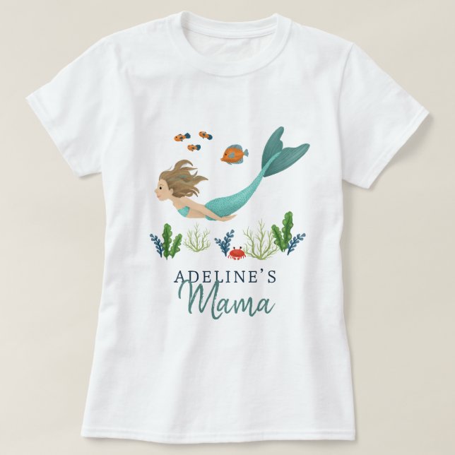 Mamma Cute & Magic under Sea Sjöjungfru Mamma T Shirt (Design framsida)