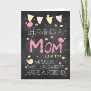 Mamma-dagschalkboard med små fågelblommor kort