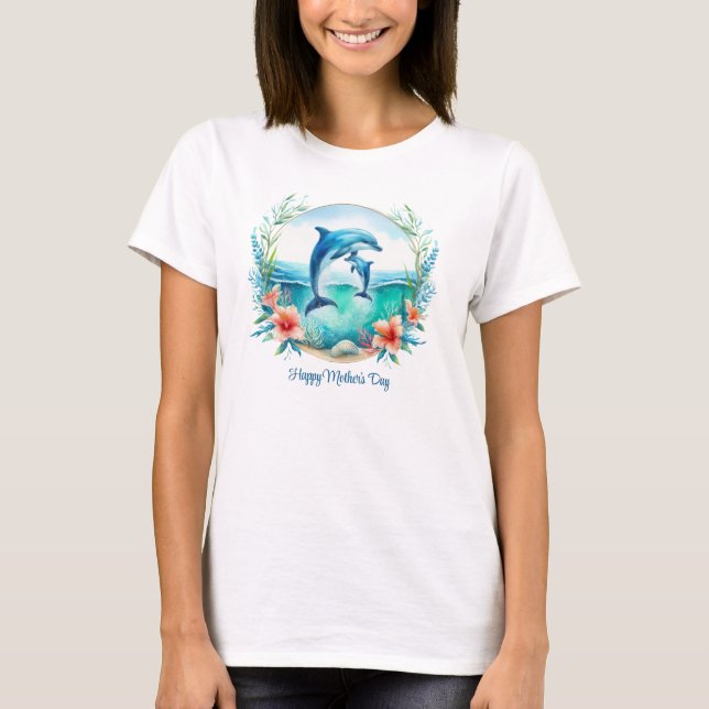Mamma delfin med den tropiska oceanen Mors dag vid T Shirt (Framsida)