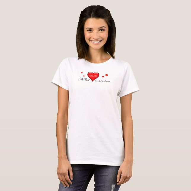 Mamma - "Den bästa" med hjärtan T-Shirt (Hel framsida)