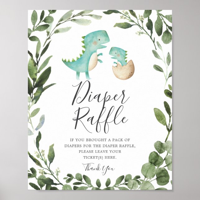 Mamma Dinosaur Baby Shower Diaper Raffle Sign Poster (Framsidan)
