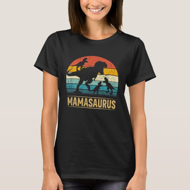 Mamma Dinosaur t Rex Mamasaurus 3 Kids Funny Mor Shirt (Framsida)