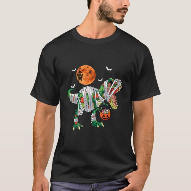 Mamma Dinosaur T Rex Måne Pumpkin Candy Halloween T Shirt (Framsida)
