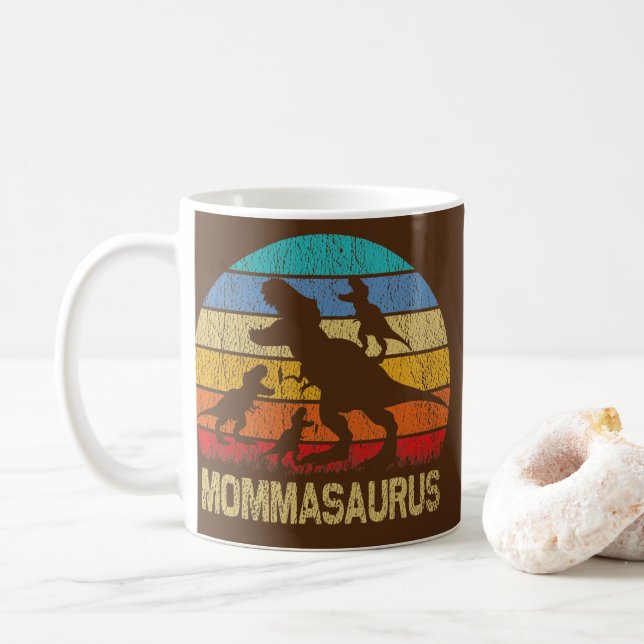 Mamma Dinosaur t Rex Mommasaurus 3-barnfamiljen Kaffemugg (Med munk)