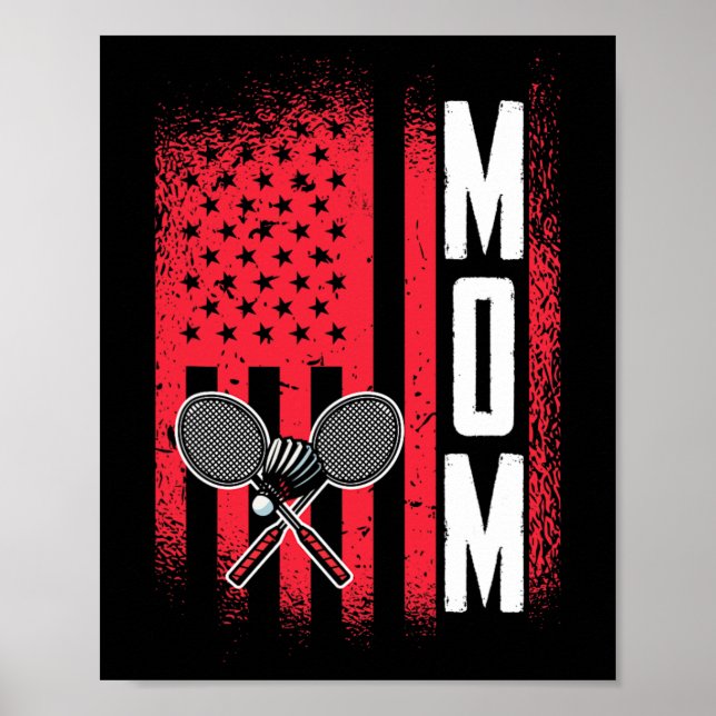 Mamma Dminton Player Retro spelar upp oss Flagga M Poster (Framsidan)