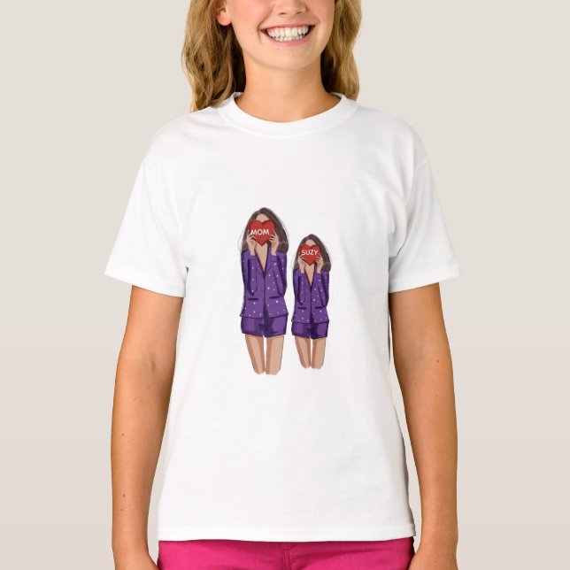 mamma, dotter, mors dag, konst, t shirt (Framsida)